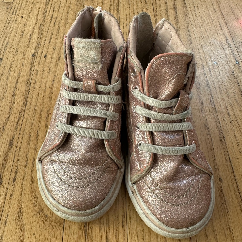 Pink glitter high top Vans for toddler